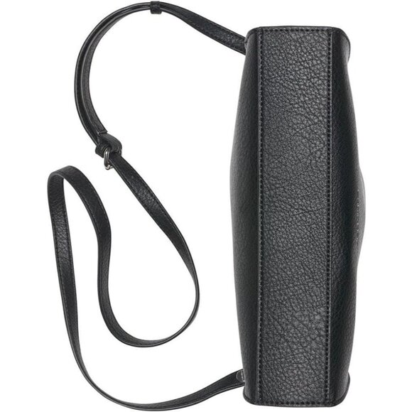 Vegan Leather Crossbody Bag Womens Small Black Silver Adjustable Pockets - Picture 4 of 5